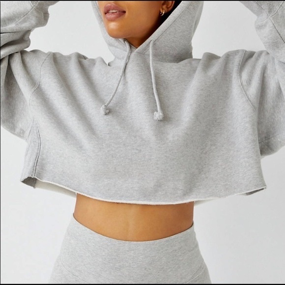 Garage Grey Cut-off Cropped Fleece Hoodie - Picture 5 of 5